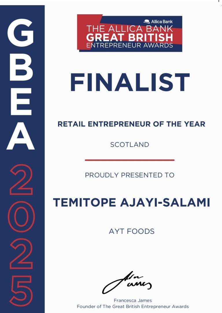 AYT Foods Founder Named Finalist for Retail Entrepreneur of the Year at the Great British Entrepreneur Awards 2025