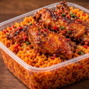 Jollof Rice and Turkey Mid-wings (1 Litre Bowl)